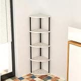 Wooden Corner Shelf, 3 Tiers, Multi-Layer Storage Cabinet, Sideboard, Gap Storage, Rounded Corners, Open Rack, Shelf, Storage Shelf, Bookshelf, Corner Shelf for Living Room(5 Tiers)(C,5)