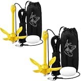 Lounsweer 2 Pack 1.5/3.5 lb Marine Kayak Anchor Kit Folding Grapnel Anchor Kit Boat Kayak Fishing Accessories for Small Boats Kayaks Canoe Paddle Boards(Yellow,3.5lb)