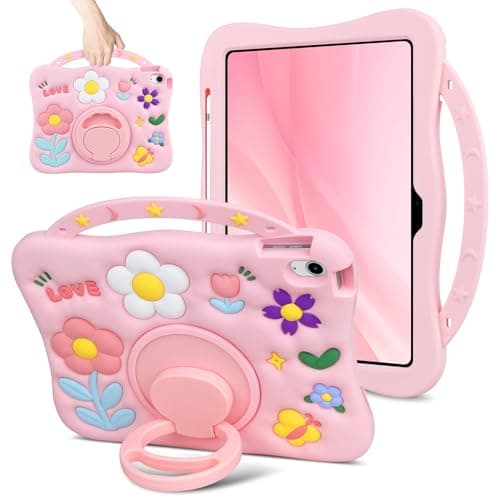 Case for iPad (A16) 11th Generation 11 Inch (2025), for iPad 10th Generation Case 10.9 Inch, Durable Soft 3D Silicone Shockproof Protective Cover with Pencil Holder Adjustable Bracket Kickstand, Pink