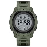 GOLDEN HOUR Mens Waterproof Digital Sport Watches Wide Screen Easy Read Display Military Style with Green Rubber Strap