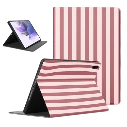 Mrtponk Cute Pink Striped Tablet Case for Fire HD 10 9th/7th Gen 2019/2017 10.1", Elegant Purple Geometric Vertical Line Stripes Print Cases Soft TPU Protective PU Flip Holder Cover for Girl Boy