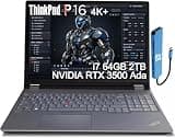 Lenovo ThinkPad P16 Mobile Workstation Laptop (16" UHD+ 4K+, NVIDIA RTX 3500 Ada 12GB, Intel Core i7-14700HX, 64GB DDR5, 2TB SSD) for Engineer, Architect, Designer, Fingerprint, IST Hub, Win 11 Pro