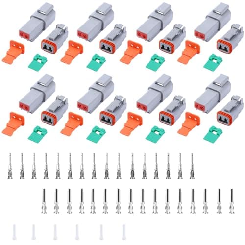 Deutsch DT 2 Pin Connectors 8 Set, Waterproof Electrical Automative DT Connector Kit with Size 16 Stamped Contacts and Seal Plug Gauge 14-20 AWG Wire for for Car Truck Boat