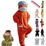 ayattecy Big Mouth Monster Onesie, Funny Green Monster Onesie, Goofy Animal One Piece Pajamas for Adults Loungewear Cosplay (Medium,Orange)