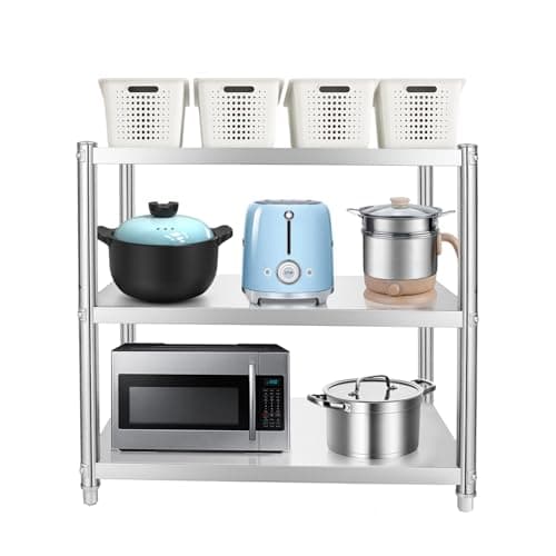 Fufiea 3 Tier Stainless Steel Shelves Heavy Duty Storage Rack Adjustable Kitchen Shelving Organizer with Strong Load Bearing for Garage Bathroom Office and Industrial Use