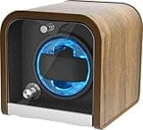 Watch Winder for Automatic Watches, Single Watch Winders Box for Rolex, Walnut Grain Design with 4 Rotation Mode Setting & Blue LED Light, Supports 2 * AA Batteries (Not Included), Gift for Man