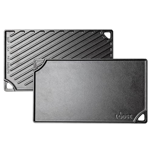 Lodge Reversible Cast Iron Grill/Griddle Pan 16.75 x 9.5 - Pre-Seasoned Dual-Sided Double Burner for BBQ, Eggs, Pancakes, Burgers - PFAS Free Cookware - Flat Top Plate for Oven, Grill, & Campfire
