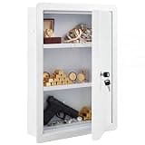 Zonon In-Wall Safe with Key Lock, Small In-Wall Hidden Safe Galvanized Steel Box Lockable Wall Compartment Secure for Money Jewelry at Business or Home 15.7-inch Width(White,15.7 x 21 x 4 Inch)