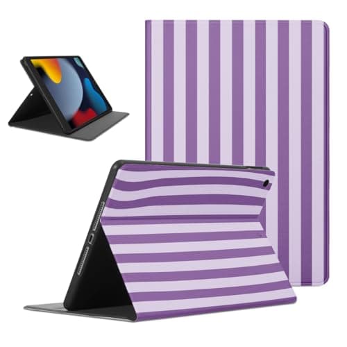 Mrtponk Aesthetic Striped Tablet Case for iPad Pro 11 2021/2020/2018 11", Elegant Purple Geometric Vertical Line Strip Print Cases Soft TPU Trifold Stand Protective PU Flip Holder Cases for Girl Boy