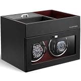 VLANDO Automatic Double Watch Winder - Watch Winder Box with Men Jewelry Organizer Tray, Japanese Quiet Motor, LED Light, Adjustable Watch Pillows - Red