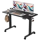 Monomi Electric Height Adjustable Standing Desk, 48x24 Inches, Ergonomic Home Office Sit/Stand Up Desks (Black Steel Frame/Black Top)