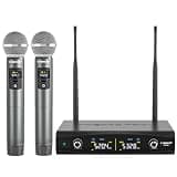 Phenyx Pro Wireless Microphone System, Metal Wireless Mic Set, Handheld Cordless Dynamic Microphones for Singing, Karaoke, Church, 2x30 UHF Tunable Frequencies,200 ft Range (PTU-52-2H)