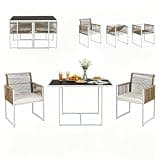 PAOLFOX Wicker Patio Furniture Set, 3 PCS Outdoor Dining Set with Foldable Backrest, Cozy Cushions & Glass Tabletop, Bistro Set Outdoor for Backyard, Balcony, Natural