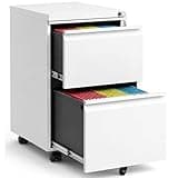 SAWJEC 2 Drawer Mobile File Cabinet with Lock, Fully Assembled Rolling Metal Filing Cabinet for Home Office, Vertical Locking File Cabinet with Wheels, Fits Letter/Legal/A4, White, 17"D x 15"W x 26"H