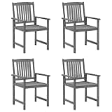 DXKDUSOKJ Solid Acacia Wood Patio Chairs with Cushions 4 Pack Gray, Outdoor Garden Chairs for Relaxing and Sunbathing