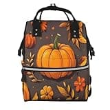 Fuzquwu Autumn Pumpkin Leaves Print Diaper Bag Backpack,Travel Daypack For Mom Dad,Diaper Tote Backpack
