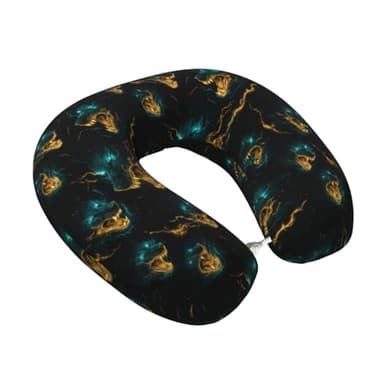 Cool Wolf Head Print Travel Neck Pillow for Airplanes, Memory Foam Neck Pillow for Traveling/Sleeping, Travel Essentials Accessories for Women Men