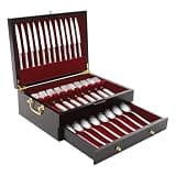 JOMCYDM Wooden Silverware Storage Box 2 Layers Silverware Chest Case with Drawer with Handle Lid Flatware Organizer for Kitchen Dining Room
