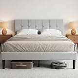 Zerduos Queen Size Bed Frames, Upholstered Platform Bed Frame for Adults, Teenagers, No Box Spring Needed, Wooden Slats, Noise Free, Wooden Slats Support, Easy Assembly, Gray