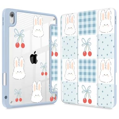 Tuiklol for 2025 iPad (A16 Chip) 11th Generation 11 inch/iPad 10th Gen 10.9 inch 2022 Case, Buit in Pencil Holder with Clear Back Shell Cover Trifold Stand Auto Wake/Sleep,Grid-Rabbit