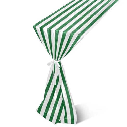 FLildon Green White Stripes Chiffon Table Runner 27x120 Inches, Soft Sheer Dining Table Runners for Rustic Wedding Bridal Shower Party Tabletop Decoration