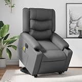 HBFDSFG Electric Stand Up Massage Recliner Chair for Elderly with Power Lift, 6 Massage Points, Gray Faux Leather, 135 Degree Recline, Cup Holders