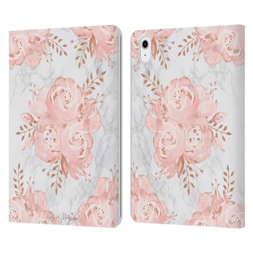 Head Case Designs Officially Licensed Nature Magick Rose Gold Flowers Pink Glitter Flowers On Marble Leather Book Wallet Case Cover Compatible with Apple iPad Air 2020 / 2022