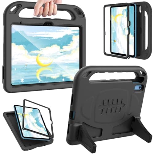 TIRIN Kids Case for iPad A16 11th Generation 2025/iPad 10th Generation 2022 with Built-in Screen Protector, Shockproof Handle Stand iPad Case for Kids, Black