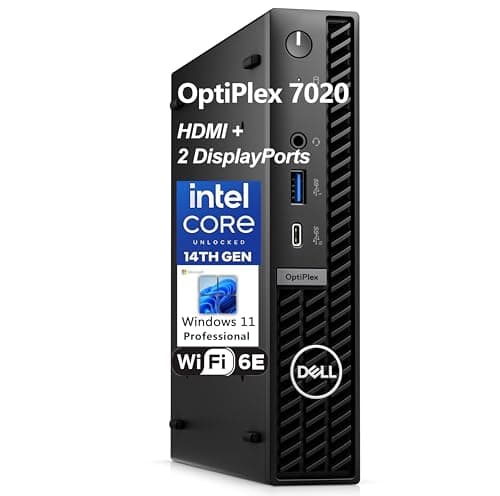 Dell OptiPlex 7020 Mini PC, 14th Gen Intel Core i3-14100T, 8GB DDR5 RAM, 256GB PCIe SSD, WiFi 6E, Bluetooth, RJ-45, 2 DisplayPorts, HDMI, Type-C, Windows 11 Pro (Renewed)
