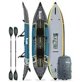 BOTE Argo Aero Tandem Inflatable Fishing Kayak for 2 Adults with 2 Frame Seats Universal Mounting Plates for Rod Holders & Fish Finders 15 ft Stable Angler Kayak 750 lb Capacity Portable Fishing Kayak