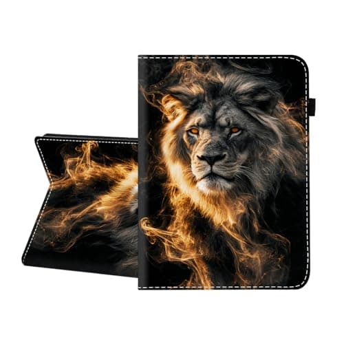 CICPLKSE Case for Samsung Galaxy Tab A8 10.5 Inch 2021 (SM-X200/X205),Premium PU Leather Cover with Auto Sleep Wake,Lion with Golden Flame