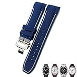 23mm 24mm Rubber Silicone Watch Strap Fit for Tissot T035 T035627 Butterfly Buckle Replacement Black Blue Curved End Watch Bands (Blue grey,24mm silver clasp)