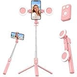 Selfie Stick Tripod with Light and Bluetooth Remote, 67" Extendable Mini Tripod Stand for iPhone Samsung Android, 6 in 1 Wireless Selfie Stick for TikTok YouTube Live Streaming(Pink)