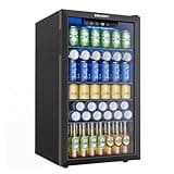 EUHOMY Mini Fridge 130 Can Beverage Refrigerator Cooler Glass Door for Soda Wine Beer, Beverage Cooler for Home, Bar, Office with Digital Temperature Control Removable Shelves, Black