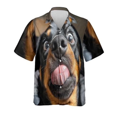 Rottweiler Dog Hawaiian Shirt for Men - Funny Dog Button Down Shirts for Men Short Sleeve Series 44 Size 4XL