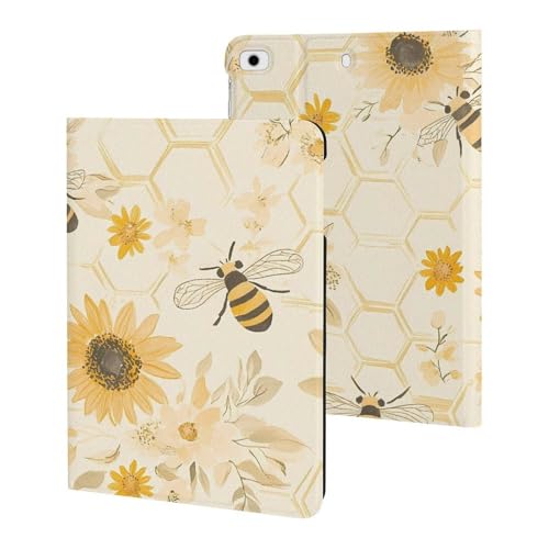 Sunflower Bee Honeycombs Compatible with iPad 10th 9th 8th 7th Generation 2021 2020 2019 Case Multi-Angles View Adjustable Stand Cover