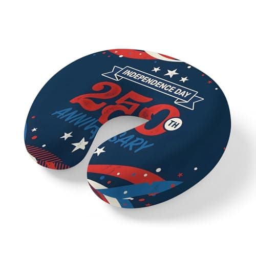 4th of July Travel Pillows U Shape Memory Foam 250th Anniversary Plane Neck Pillows Head Support Comfort Portable Patriotic Star Ribbon Headrest Neck Pillow for Airplane Car Office Home Chair Sleeping