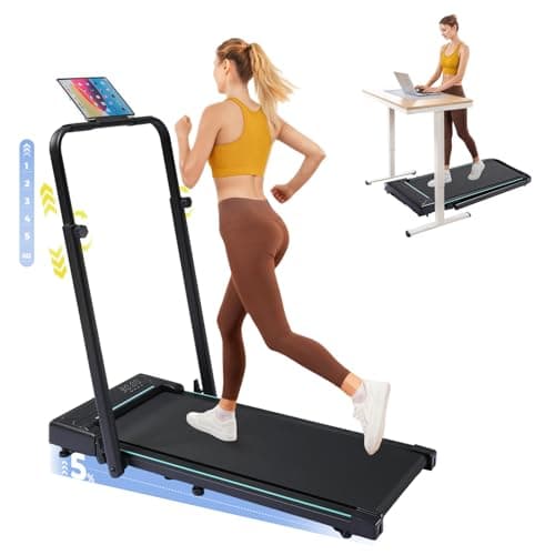Gorise Walking Pad with Incline & Height-Adjustable Handlebar, 5-in-1 Foldable Treadmill for Home & Office, Portable Under Desk Treadmill 350LB with Remote Control LED Display Green
