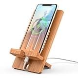 Pezin & Hulin Cell Phone Tablet Stand, Bamboo Wooden Smart Phone Desktop Charging Dock Holder Compatible with Pad, 8 Plus X XS Max XR, All Android Cellphone, Tablet - 1 Pack