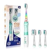 SEAGO Kids Electric Toothbrush with 2 Mins Brushing Timer and 4 Replacement Brush Heads, Rainbow LED Light Makes Brushing Fun, Boys Battery Powered Toothbrush for 4-12 Years Old,SG-977(Green)