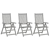 Molumvel 3-Piece Patio Reclining Chair Set with Cushions, Solid Acacia Wood Outdoor Armchairs for Garden, Deck, and Backyard, Adjustable Backrest, Grey Wash Finish