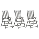 Molumvel 3-Piece Patio Reclining Chair Set with Cushions, Solid Acacia Wood Outdoor Armchairs for Garden, Deck, and Backyard, Adjustable Backrest, Grey Wash Finish