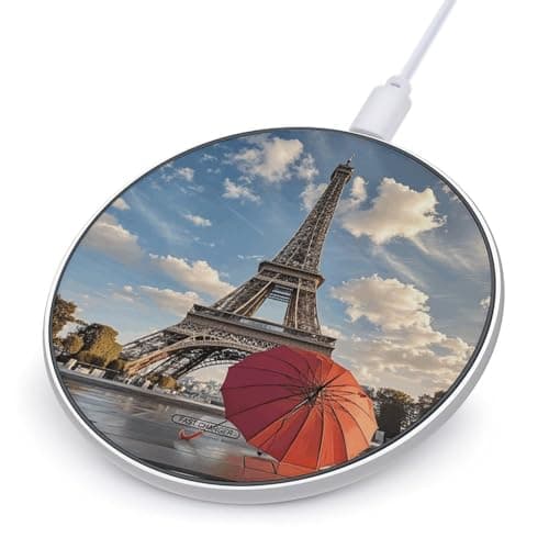 Eiffel Tower with Red Umbrella Wireless Charger Portable 10W Fast Wireless Charging Pad Compatible with Phone Ultra-Thin Charging Station Lightweight Charger Mat for Travel Home Office Desk