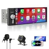 Single Din Car Stereo, 6.28" HD Touch Screen Radio Wireless CarPlay Android Auto, Bluetooth USB-C SWC EQ Backup Camera External Mic