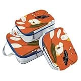 Reusable 3pcs Travel Packing Storage Bags 100% Polyester Bags For Closet, Abstract Art Illustrations Flowers Orange (3 Set)