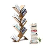 Bamboo Floor Standing Bookshelf with Modern Tall Tree Design Small Corner Bookcase for Bedroom Living Room Home Office Narrow Shelving Organizer