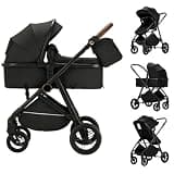 Mluck 2-in-1 Lightweight Baby Stroller, Reversible Seat Pushchair with Compact Fold & All-Terrain Suspension Wheels, Adjustable Canopy & Large Storage Basket for Infants and Toddlers (BBlack)