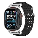 HAYONLIY Rugged Ocean Band Compatible for Apple Watch Ultra 3/2/1 49mm, S11/S10 46mm,9/8/7 45mm,3/2/1 42mm,S4/5/6/SE 44mm,Silicone Breathable Sport Strap with Metal Connector Men Women