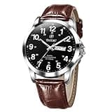 Taxau Mens Watch with Date Day Watches for Men Brown Leather Band Men Casual Watch Classic Waterproof Analog Quartz Dress Steel Watches Luxury Minimalist for Large Wrist Black Face