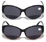 V.W.E. 2 Pairs Women Bifocal Reading Sunglasses Reader Glasses Cateye Vintage Jackie Oval (TT 1Black 1Brown, 2.25, x)